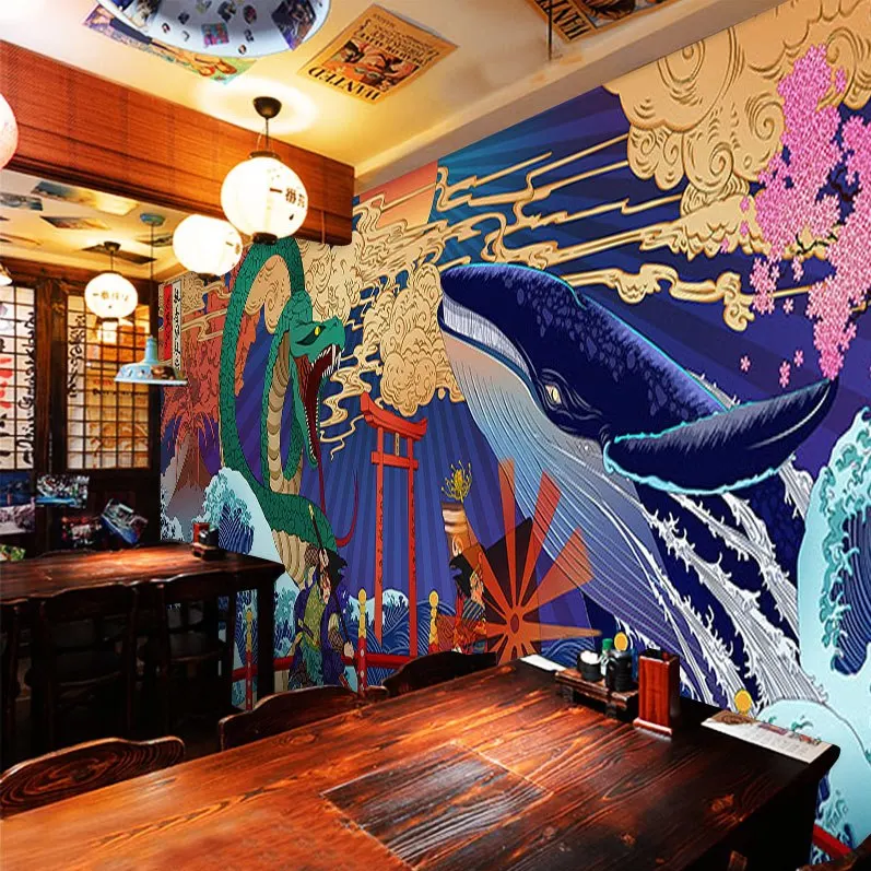Customized products 3D floating world painting mural background wall Japanese sushi restaurant game reasoning hall wallpaper 8d