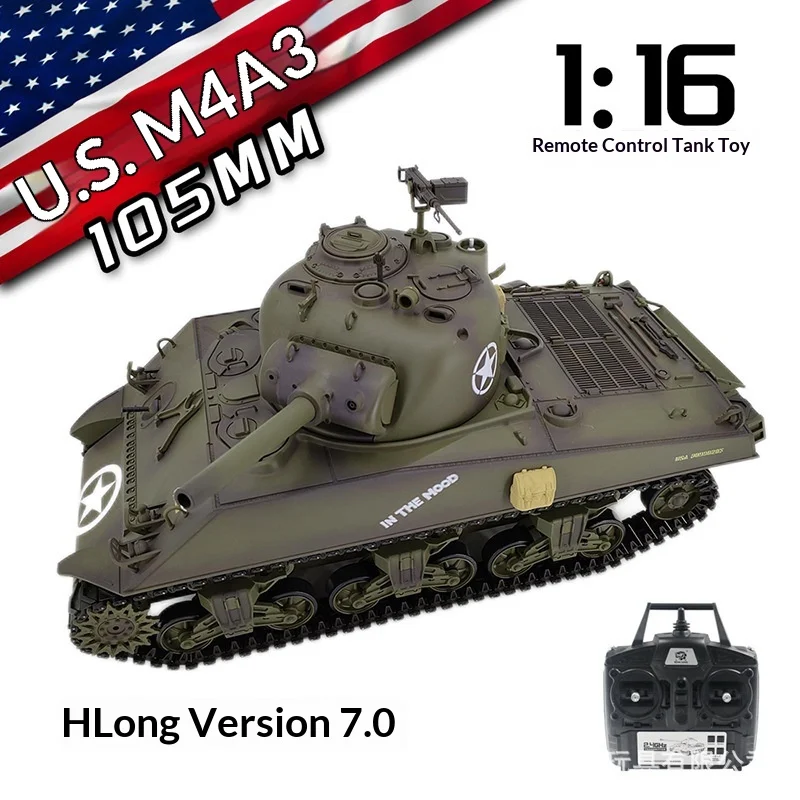 

Heng Long Remote Control Battle Tank 1:16 Scale US M4A3 105MM Version 7.0 Military Armored Collectible Model For RC Hobbyists
