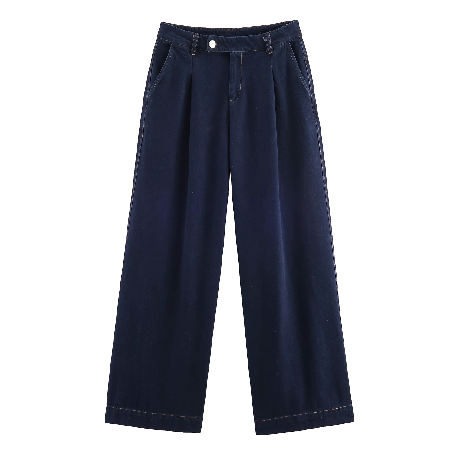 

Женские осенние новые простые и универсальные повседневные и модные плиссированные широкие джинсы со средней талией