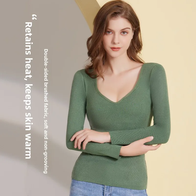 

Thickened Fleece Women's Thermal Underwear One-Piece Tight Fit Long Sleeve Base Layer Shirt Double Layer Polyester Fiber Heat...