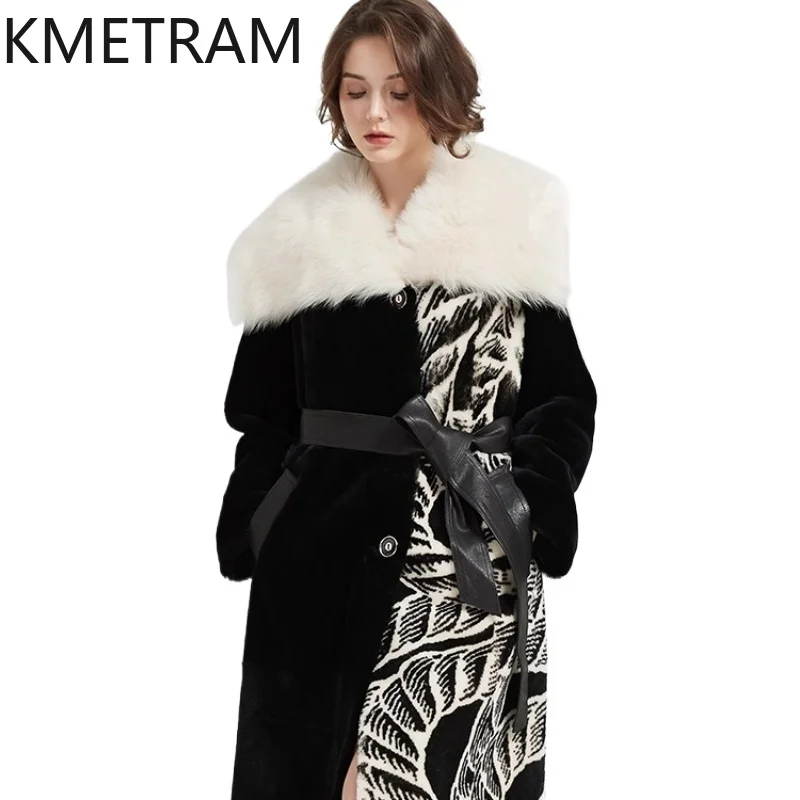 

KMETRAM 100% Merino Wool Sheepskin with Tuscany Collar Fur Coat Woman High-Quality Long Jacket Winter Clothing 2025 шуба женская