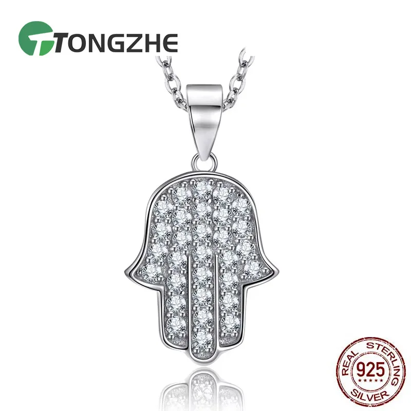 

Кулон-подвеска TONGZHE из стерлингового серебра 925 пробы с символом руки Хамса, инкрустированный фианитами, на удачу, рука Фатимы, для женщин