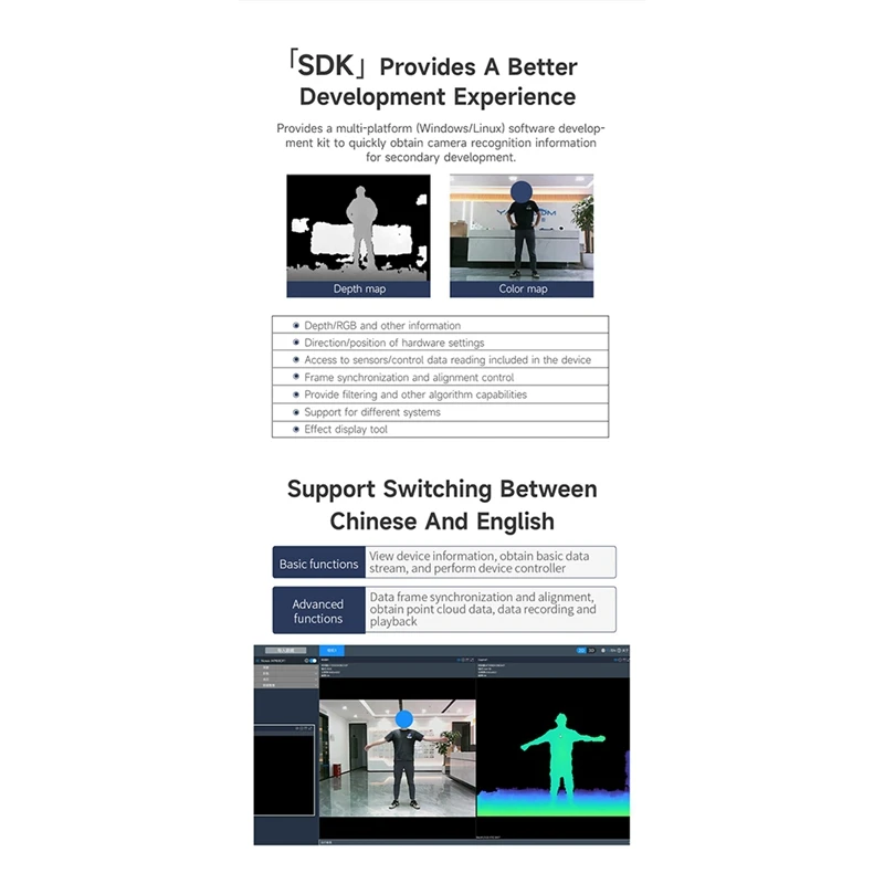 Capteur de caméra de profondeur 3D, technologie électronique FOV 73.8 °, prise en charge ROl's ROLT pour robot Jetson Raspberry Pi