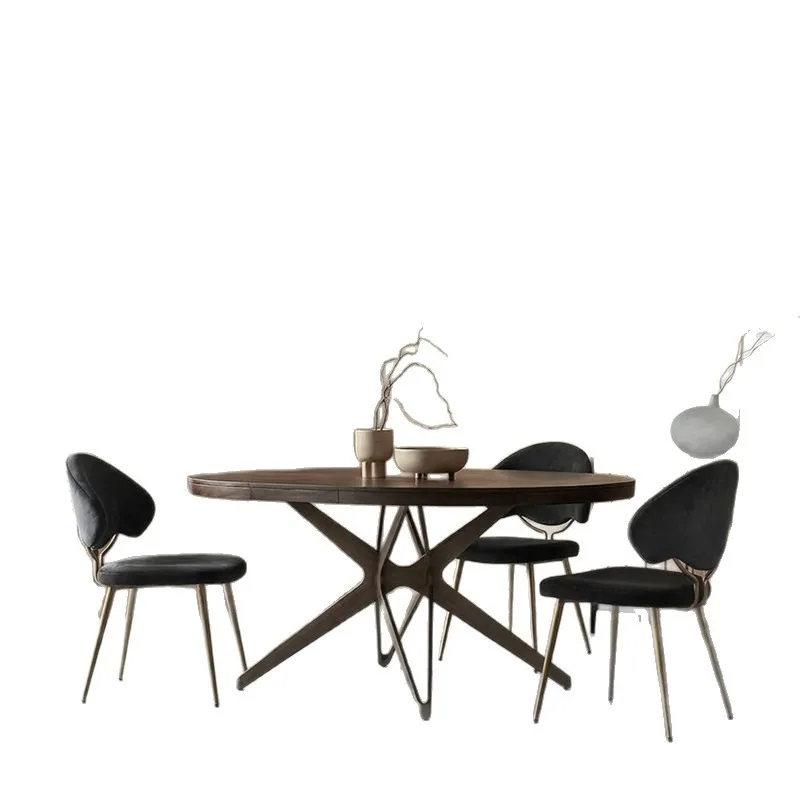 Folding dining table, modern household round solid wood multi-person dining table