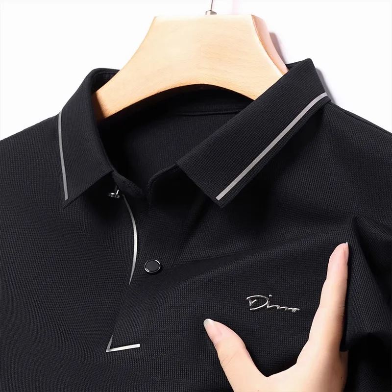 2024 High end luxury brand fashion hot diamond long sleeved high-end printed POLO shirt Spring new Korean men\'s lapel T-shirt