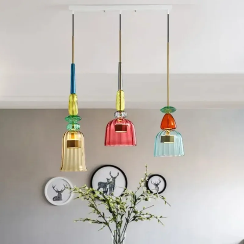 

Modern Led Colorful Glass Pendant Lights For Kitchen Dining Room Island Restaurant Hanging Lamp Ceiling Chandeliers Decoration