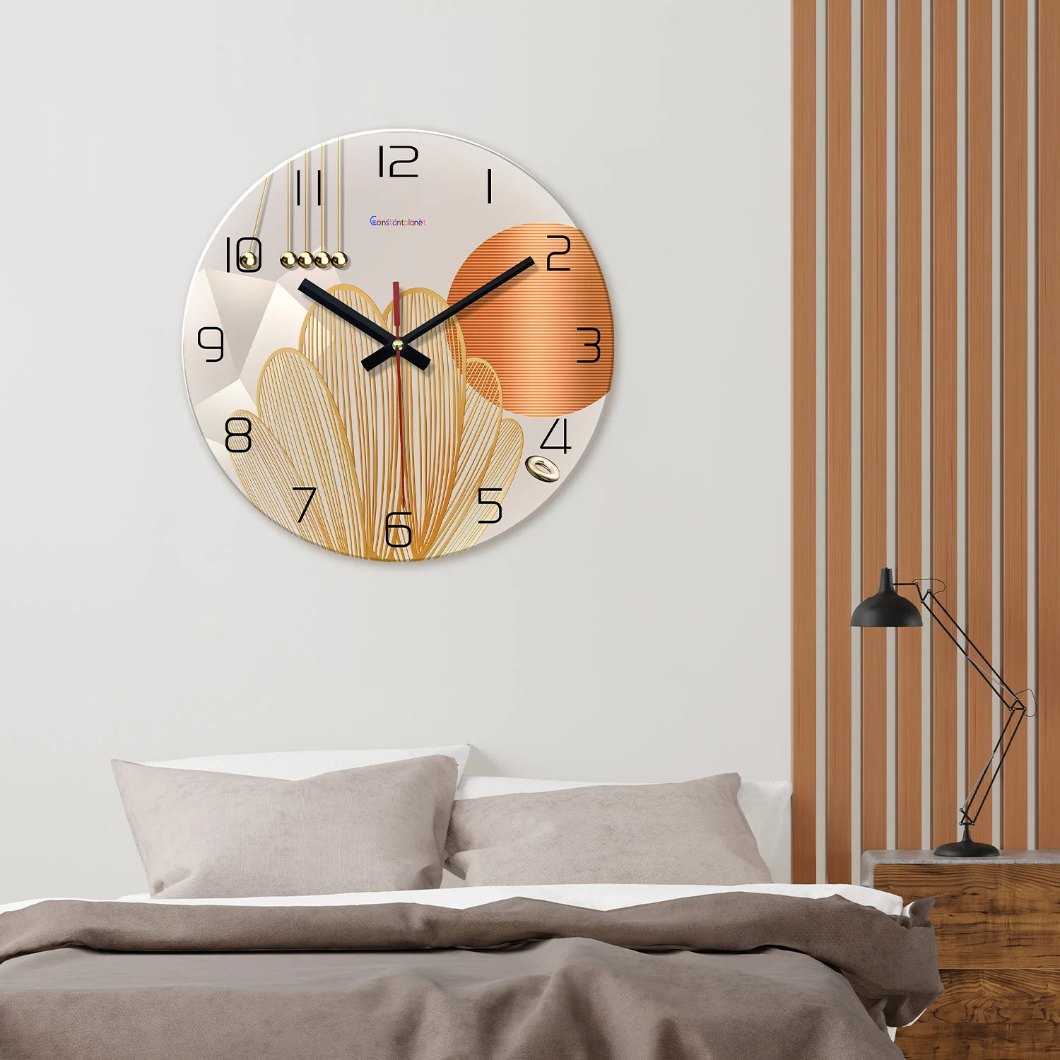 Light Luxury Geometric Pattern Tempered Glass Wall Clock Living Room Bedroom Kitchen Home Decoration Wall Clock Silent Quartz Clock Holiday Gift 12 Inches 14 Inches 16inch (No Battery)