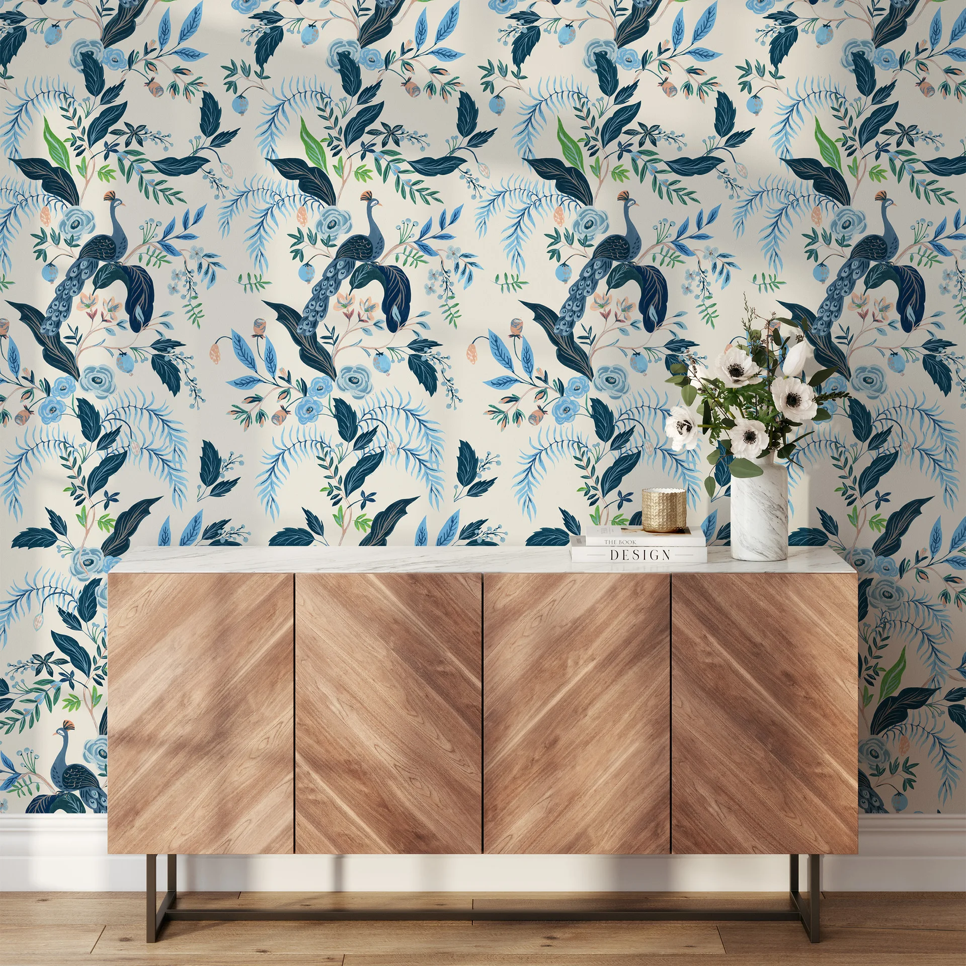 

Vintage Peal and Stick Peacock Wallpaper Floral Leaves Contact Paper Self Adhesive Wallpaper for Room Wall Cabinet Decoratio