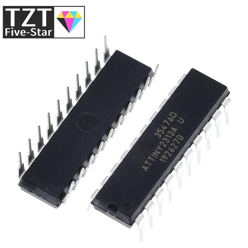 TZT ATTINY2313A-PU ATTINY2313 DIP20 MCU 8-bit ATtiny AVR RISC 2KB Flash 2.5V/3.3V/5V 20-Pin DIP new original