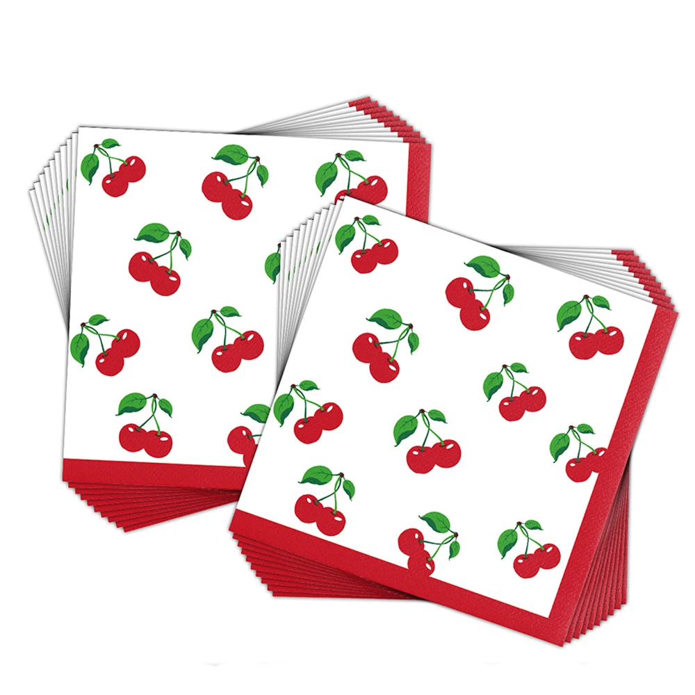 20/40/60pcs Cherry Fruit Cocktail Napkins Summer Tropical Party Disposable Paper Napkins for Baby Shower Birthday Party Decors