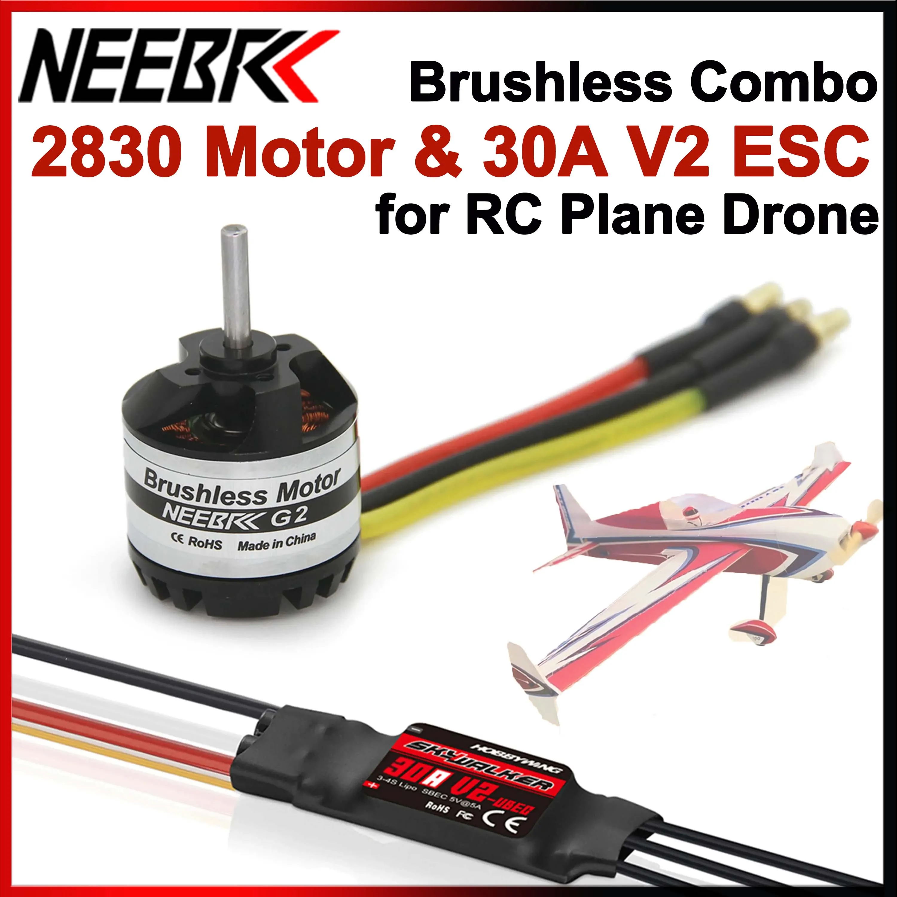 

NEEBRC 2830 Outrunner бесщеточный двигатель 850KV 1300KV 30A V2 ESC Combo для радиоуправляемого мультикоптера, дрона, вертолета с неподвижным крылом, часть самолета