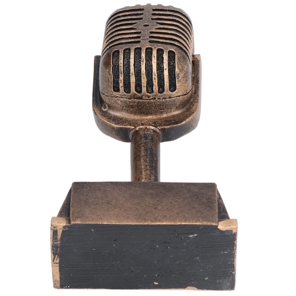 Synthetic Resin Microphone Resin Trophy Ornament Gold Vintage Microphone Outline Singing Contest Desktop Award 6.50x3.54in