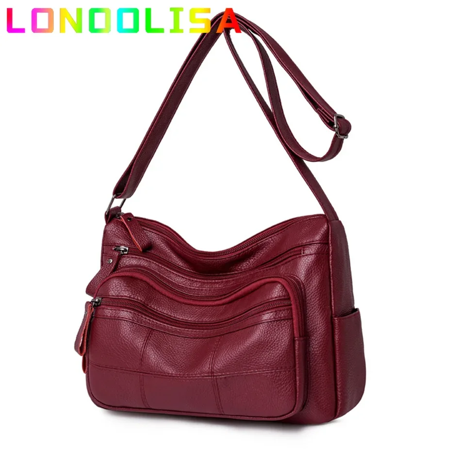 

Multi Pocket Women Leather Crossbody Bag Luxury Elegant Shoulder Bag Female Retro Large Handbag and Purse Messenger Sac A Main