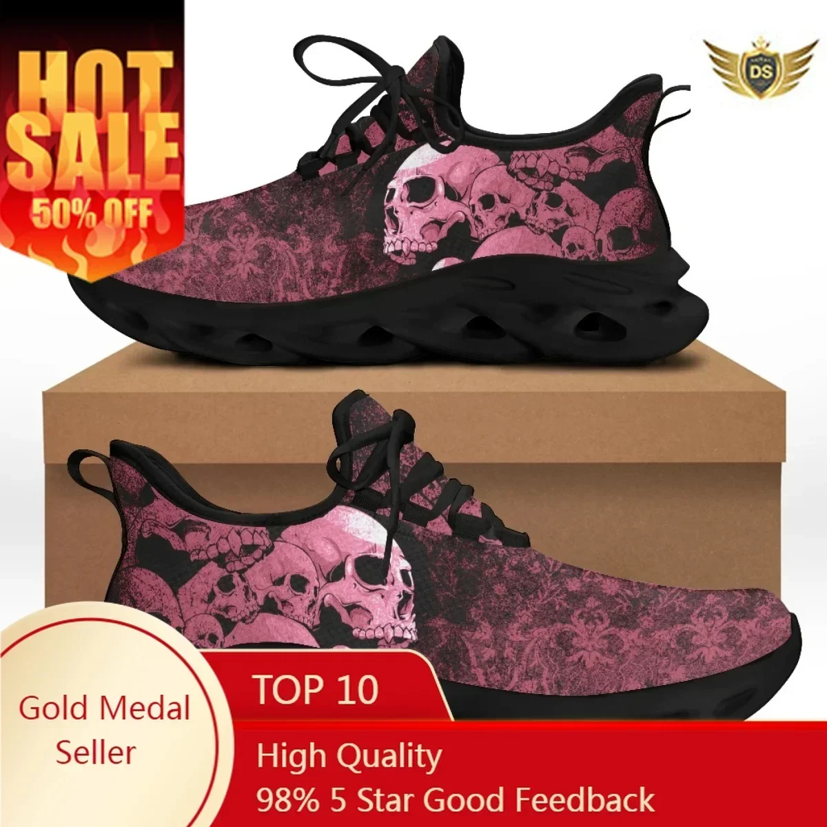 

Gothic Retro Sugar Skull Pattern Ladies Athletic Shoes Outdoor Comfortable Walkable Sneaker Women Flats Lace Up Footwear