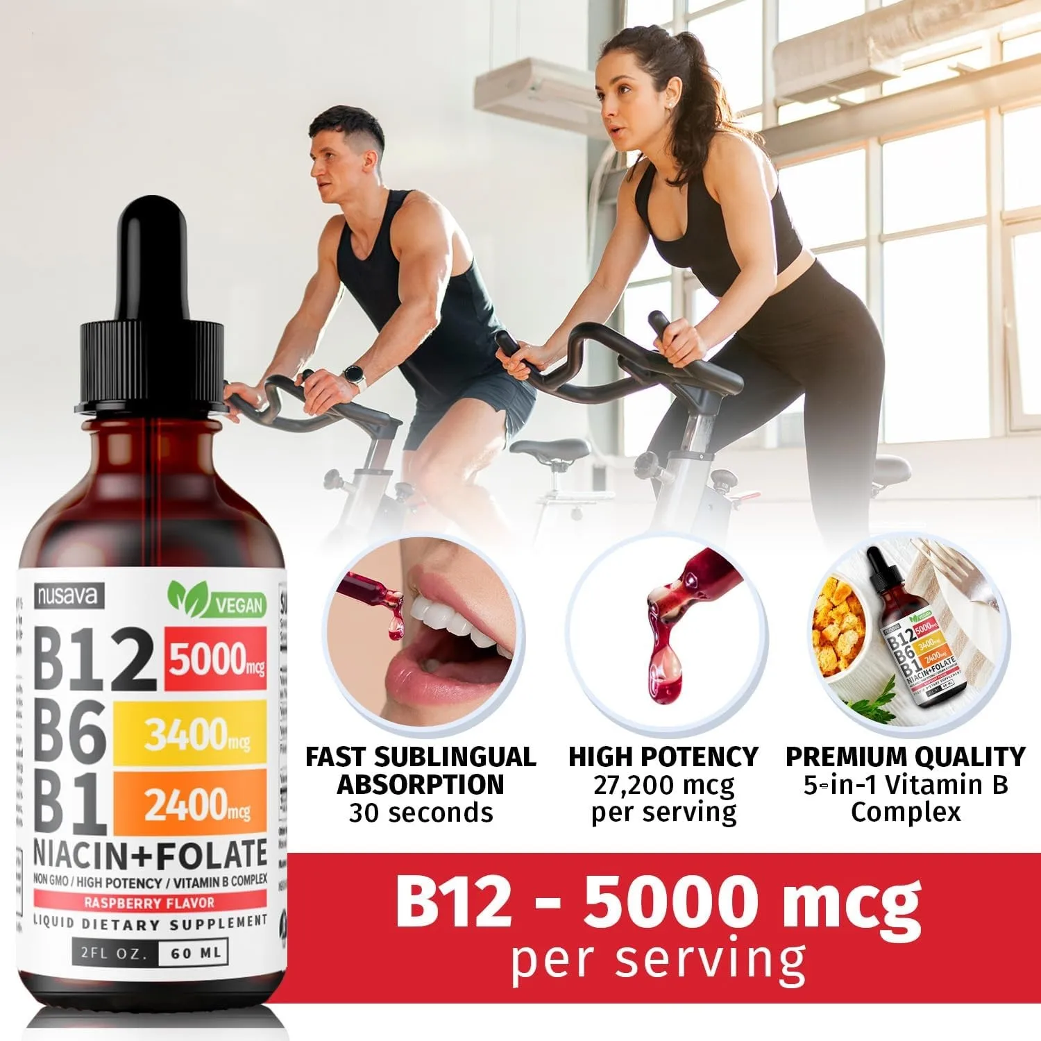 Gotas Líquidas de Vitamina B12 y B6, Vitamina B12 Sublingual, Complejo Vitamínico B - Vitamina B12 5000mcg - Metilcobalamina B12 para Energía y Cerebro