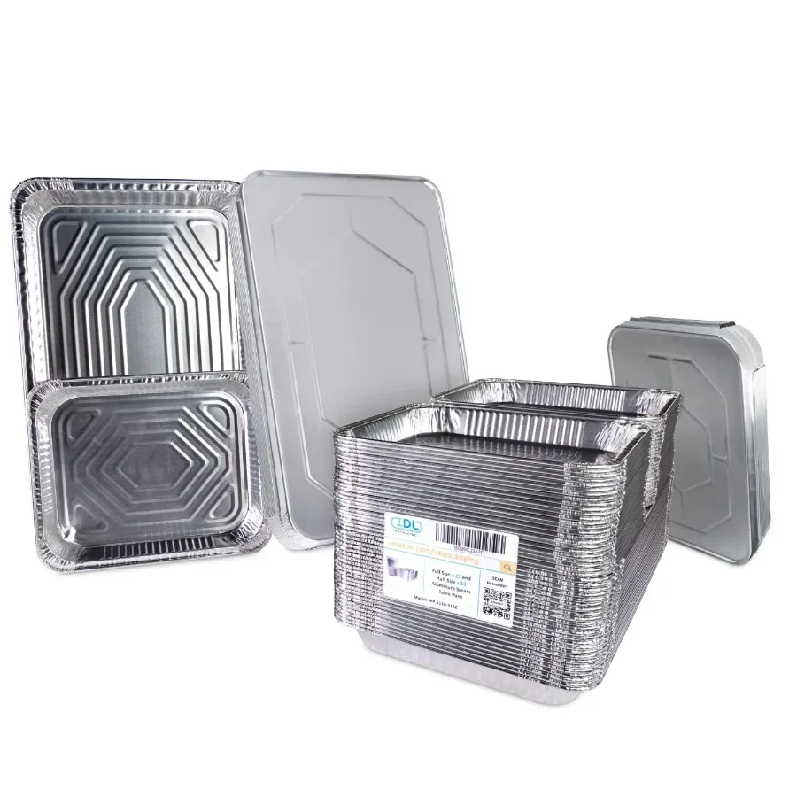 

Кастрюли из алюминиевой фольги с крышками, набор 75 шт., набор посуды, 25 полноразмерных и 50 паровых кастрюль половинного размера + крышки, одноразовые Co