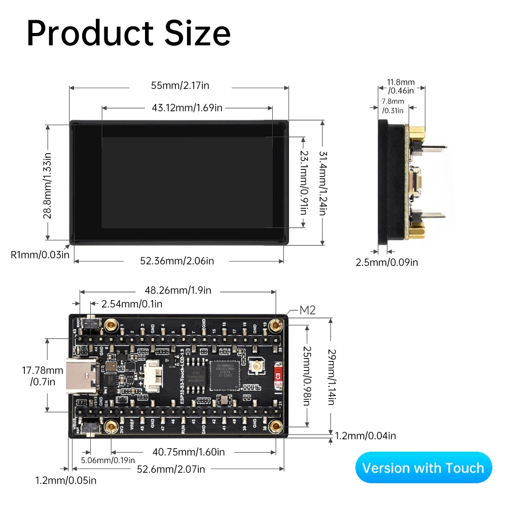 ESP32-S3 WiFi BT IoT Development Board Ingebouwd 1,9-inch LCD-scherm QMI8658 Zesassige sensor Kunstmatige intelligentie Demo Board