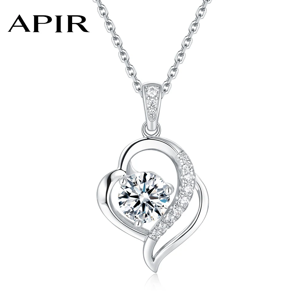 

APIR 1CT Moissanite/Round Heart Necklace for Women 925 Sterling Silver Adjustable Chain Anniversary Mother's Day Valentines Gift