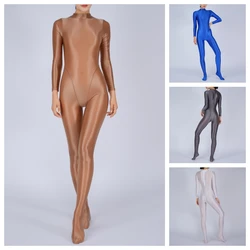 Glossy See Through Thin Satin Sexy Bodycon Playsuit Jumpsuit Women Outfit Home One-Piece Suit Romper