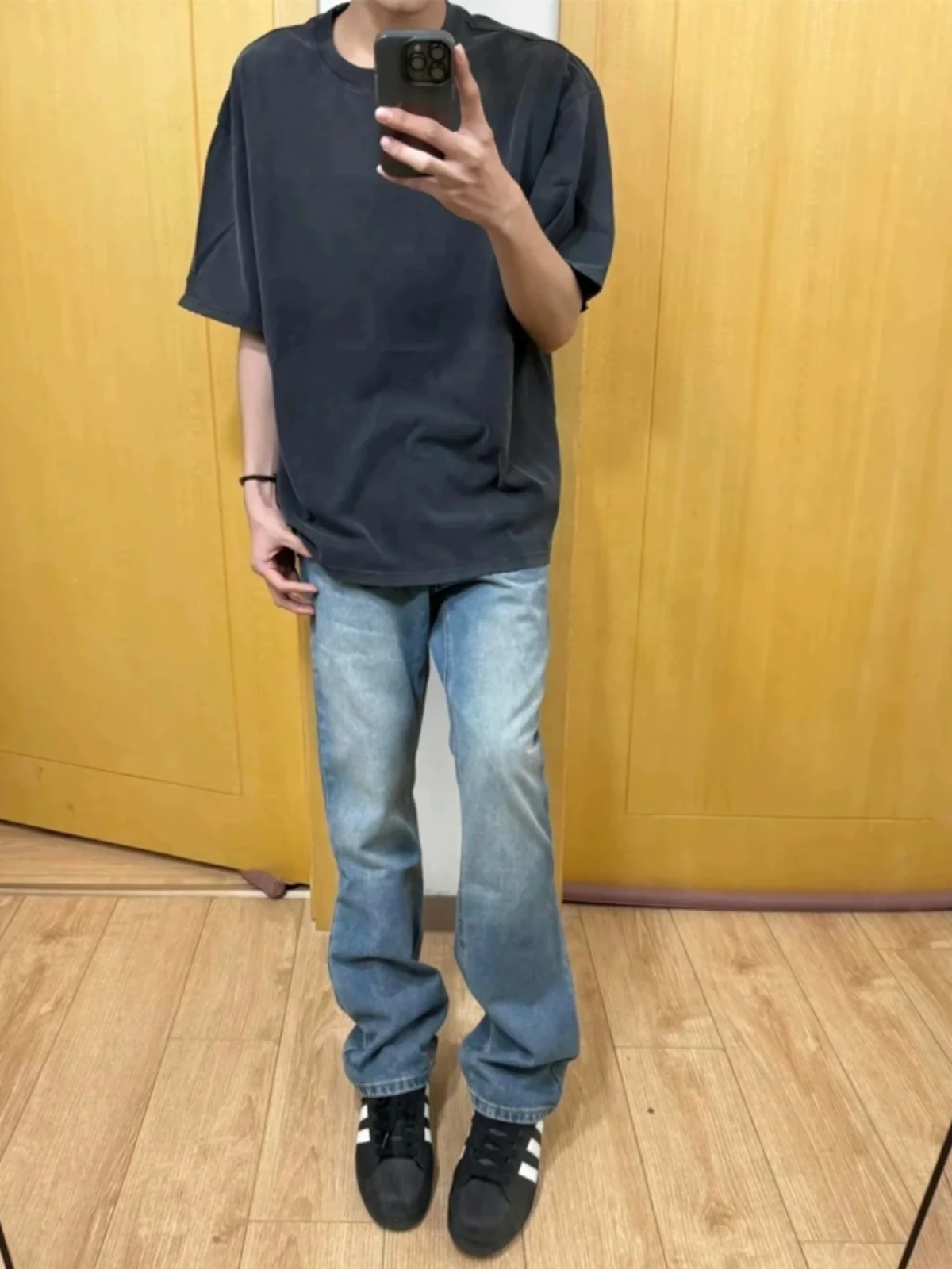 

Waed Light Blue Men's Jeans Spring Autumn High Street Micro Flared Slim Straight Leg Trousers Trendy OOTD Casual Jeans