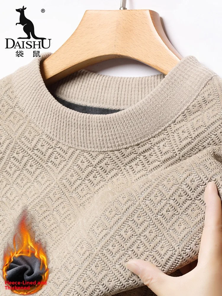 

Мужской зимний свитер Kangaroo с круглым вырезом, на флисовой подкладке, утепленный, повседневный, свободный крой, универсальный, комфортный, вязаный.