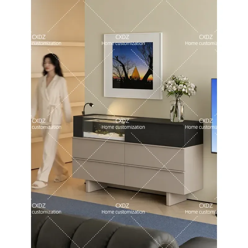 Italian Solid Wood Inlaid Fish Tank Cabinet Partition Display Stand Atmosphere Aquarium Storage Unit for Living Room Balcony