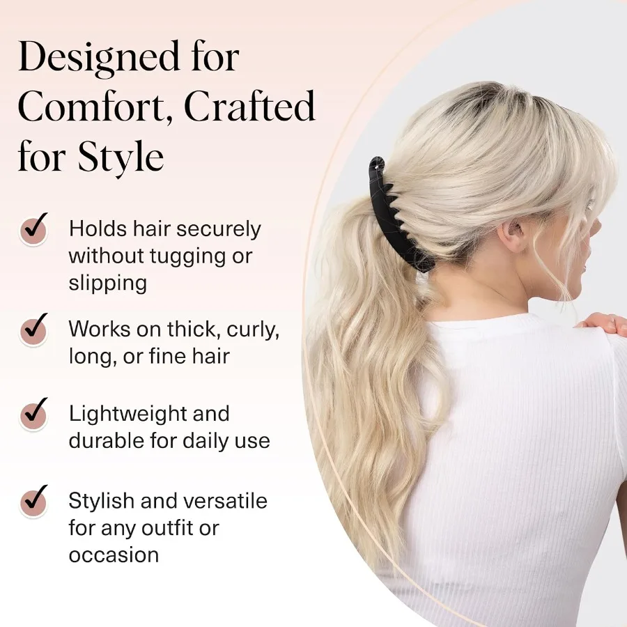مشابك الموز على طراز ريترو 80s للنساء، إكسسوارات شعر آمنة ومتينة لتصفيف ذيل الحصان والارتداء اليومي بدون كري