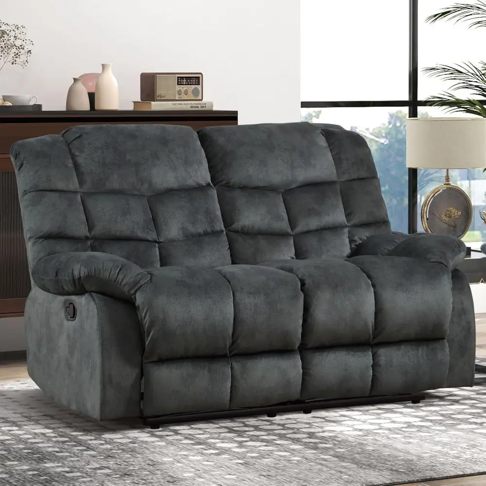 

2-Seat Manual Reclining Loveseat Sofa Chair with Armrests and Padded Backrest, Ideal for Living Room, Bedroom, or Office, in Gre