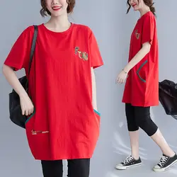 Fashion O-Neck Pockets Spliced Casual Printed T-Shirts Women's Clothing 2024 Summer New Oversized Korean Tops Commuter Tee Shirt