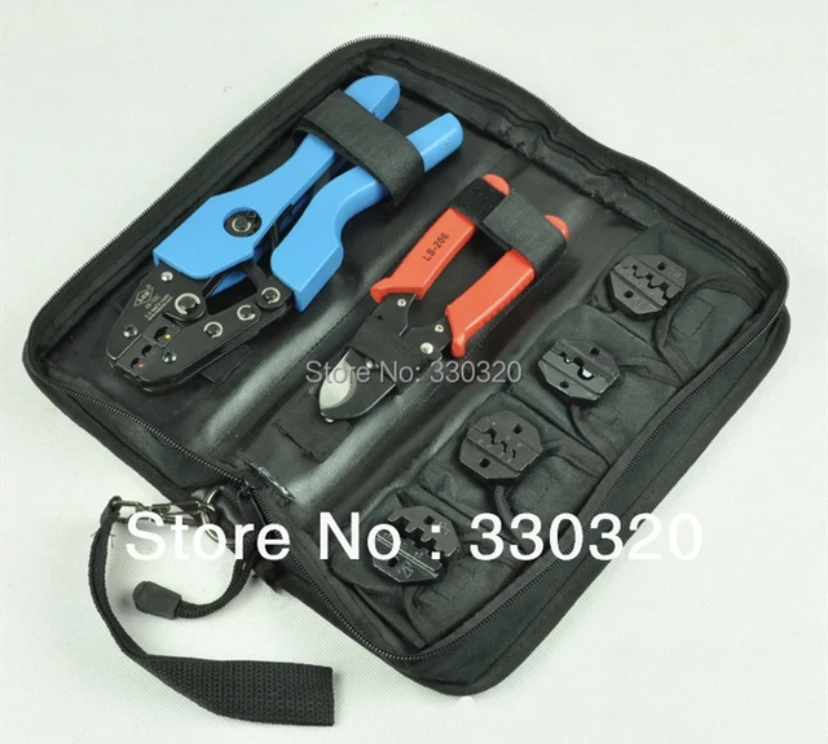 Terminal crimping tool kit with cable cutter and  4 crimping dies in a bag AN-K03C