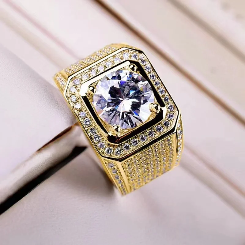 Full Diamond Shining Men's Ring Large Naked Diamond Set with Zircon Ring Men's and Women's Ring Open Wedding Ring