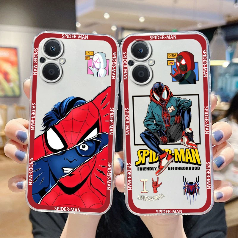 Marvel Spiderman Fashion Art For OPPO A5 A9 A53 S A74 Reno 7 6 5 4 2 Find X3 X2 Z Lite Neo Pro Plus transparent Phone Case