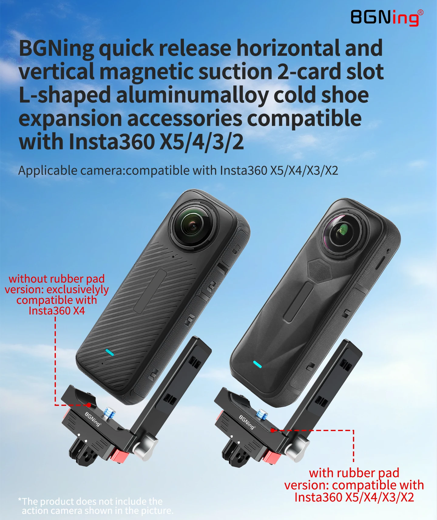 Doppelte Kaltplattenhalterung mit Magnethalterung für Insta360 X6 X3 X4 X5 Panorama-Zubehör Schnellverschluss 1/4 Zoll Schraube Aluminium-Kamera-L-Halterung – Detail 3