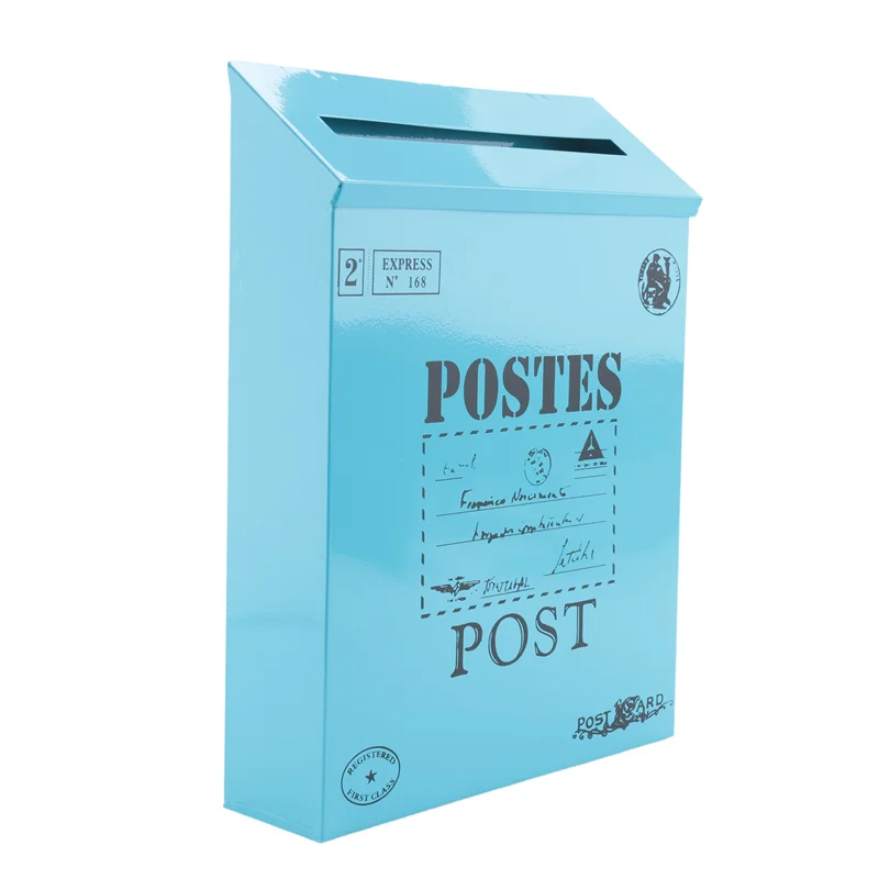 ABRE-2X Cassetta postale vintage per montaggio a parete Cassetta postale per posta per esterno Cassetta postale in metallo antico Porta posta resistente alla ruggine Blu