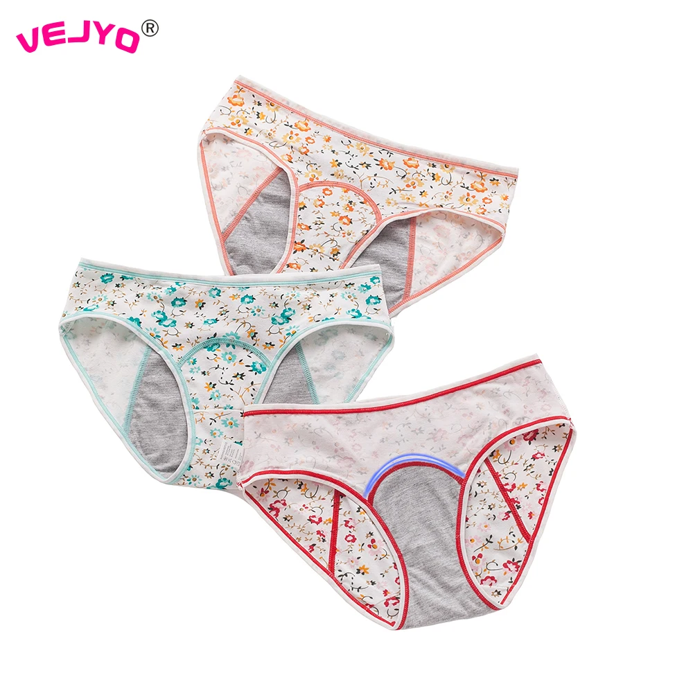 3Pcs/Lot Teens Menstrual Period Panties Cotton Leakproof Fashion Flower Briefs Girls Physiological Pants Breathable Underwear