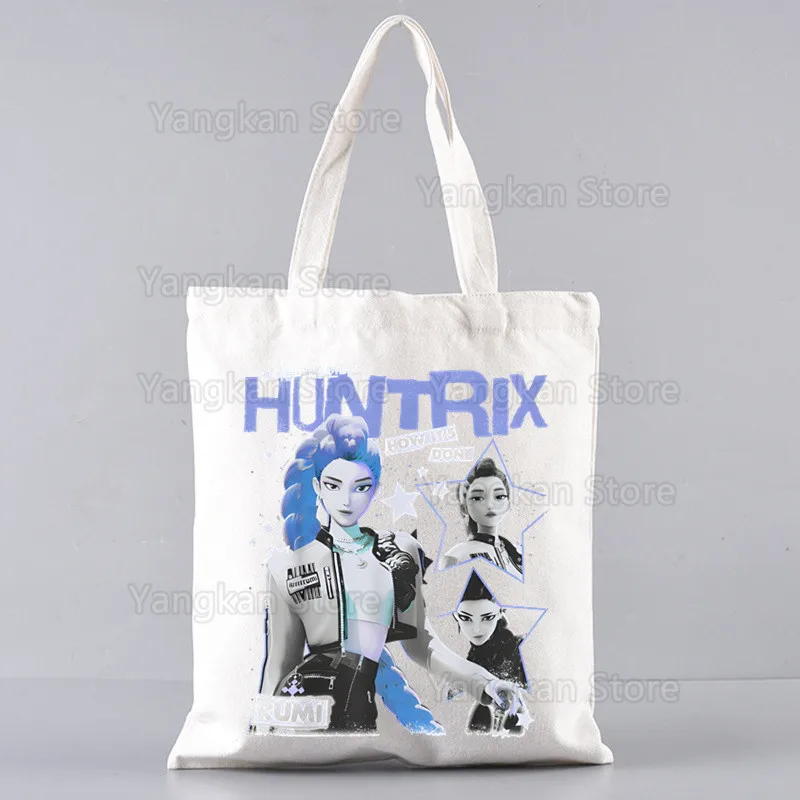 KPop شيطان الصيادين زوي رومي ميرا طباعة حقيبة تسوق قابلة لإعادة الاستخدام المرأة قماش حمل الحقائب الطباعة ايكو الكرتون المتسوق حقائب كتف
