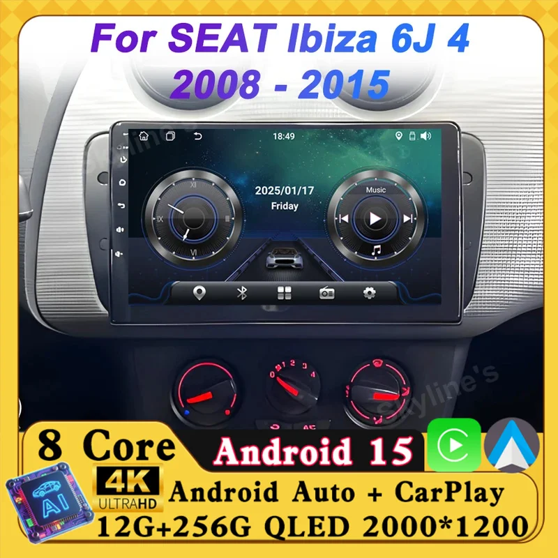 

2 Din автомобильный мультимедийный видеоплеер для SEAT Ibiza 6J 4 2008-2015 беспроводной Android Auto CarPlay 8-ядерный GPS-навигатор Wi-Fi