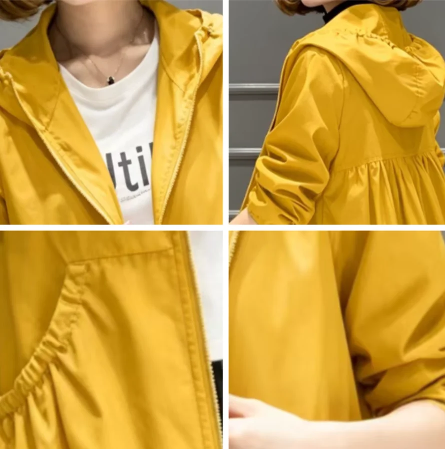 Summer Light Clothing - 2026 春夏の女性のミッドレングスフード付きトレンチルーズ韓国ファッションコート薄くて軽いウインドブレーカー婦人服