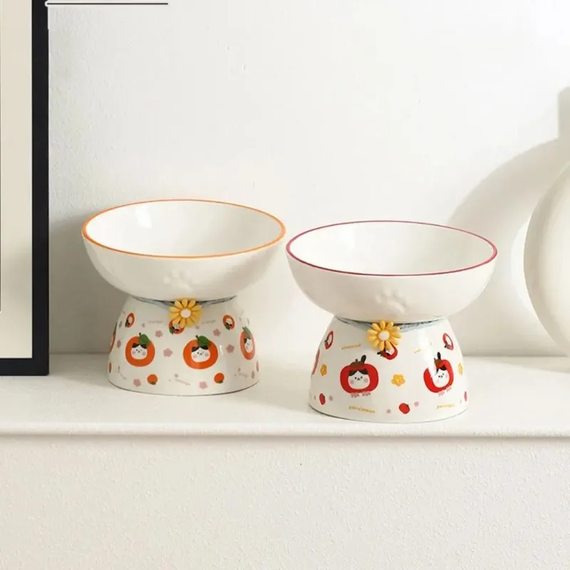 Cuenco de cerámica multiusos para gatos, bonito cuenco antideslizante para pies altos para mascotas, boca inclinada, alimentador para beber para mascotas, gatito y cachorro