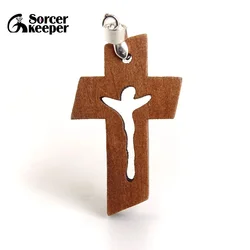 100 PCS New Natural Wooden Crosses Carved Jesus Crucifix Cross & Clip Bail Charm Pendants Statue Sculpture Jewelry for Necklace