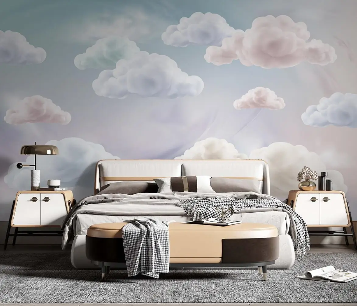 Custom Colorful clouds Murals Wallpapers room decoration Blue bronzing white clouds Background Mural Photo wall paper 3D sticker