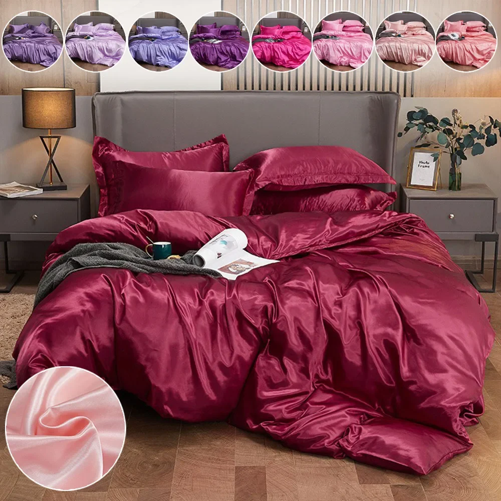 

Solid Color Simulation Silk Bedding Luxurious and Comfortable Bed Sheet Quilt Cover Pillowcase Four-piece Set Home Decorations