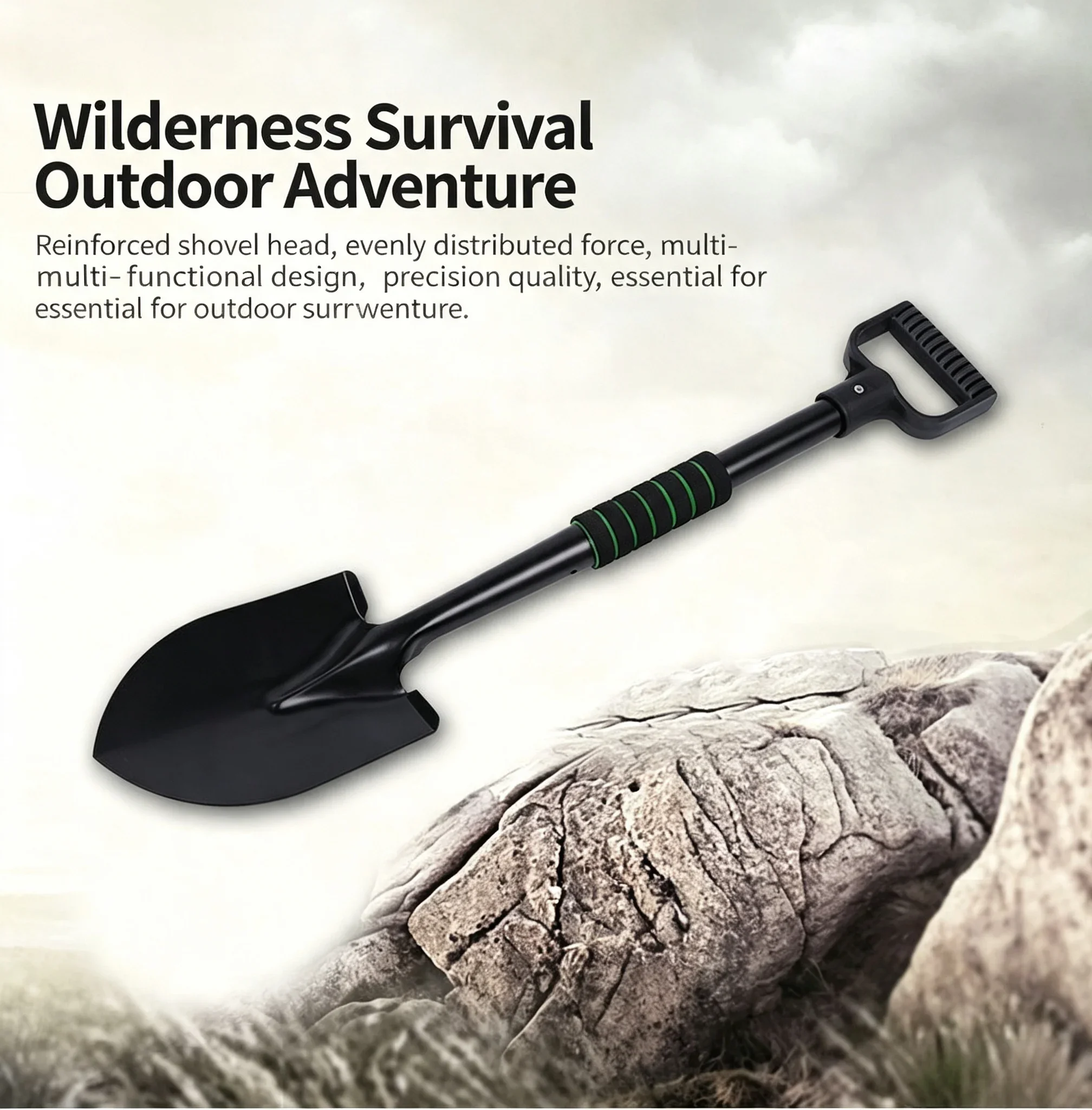 Heavy Duty Carbon Steel Shovel One-Piece Garden Car Tool for Beach Camping Hiking Snow Removal Outdoor