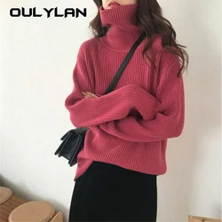 Oulylan 2024 Women's Solid Pullover Knitted Sweater Long Sleeve Sweaters Jumper Korean Y2k Harajuku Vintage Clothes