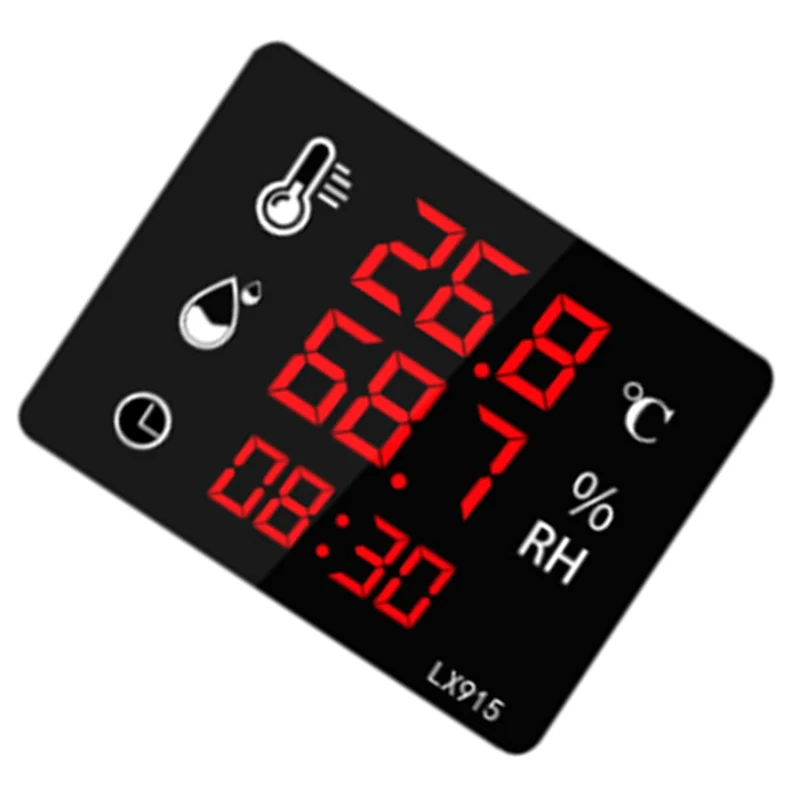 Digital Temperature And Humidity Thermometer Time Display Dual Use LED Screen High Precision LX915-AAAE