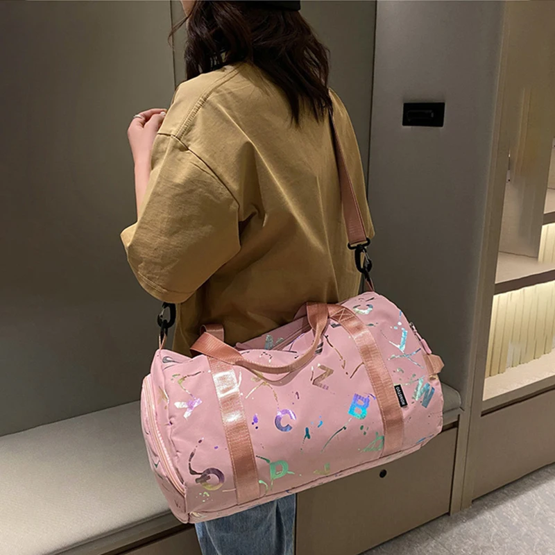 

Gym Fitness Bags Women'S Oxford Printing Travel Tote Yoga Duffle Waterproof Shoulder Handbag Swimming Outdoors Sports Bag