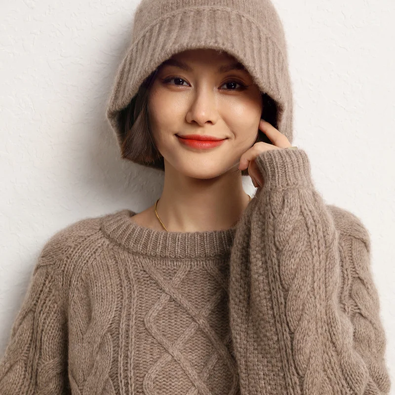 

Cashmere Hat Spring And Autumn New Women Korean Version Flat Thick Simple Fisherman Hat Bag Top Knitted Hat