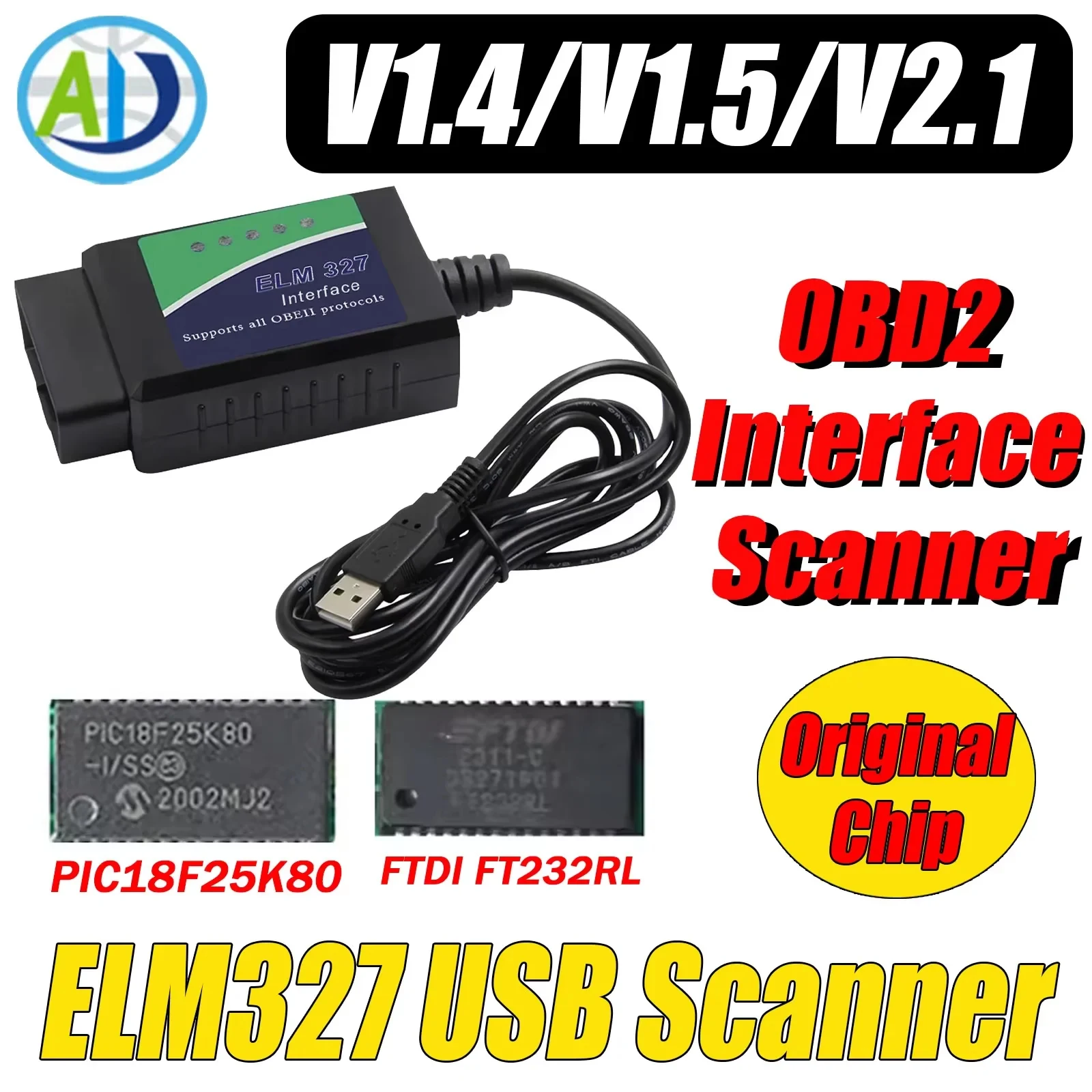

ELM327 USB Scanner Original PIC18F25K80 FTDI FT232RL OBD2 Interface Scanner For ScanTool/MultiEcuScan OBD2 Diagnostic Tool