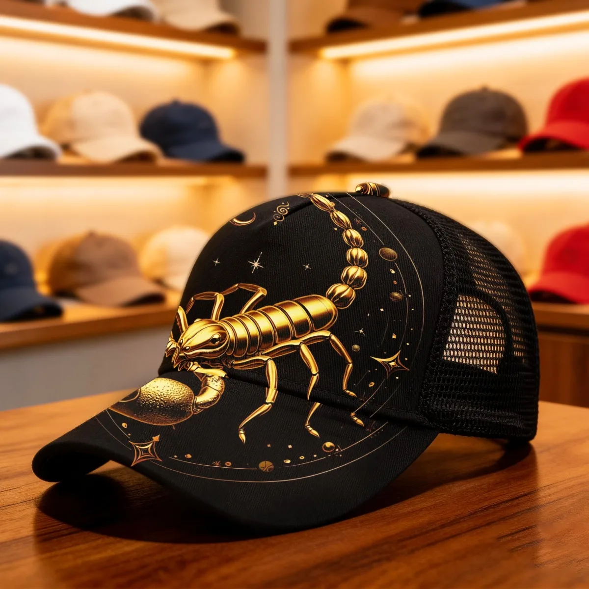 1pc Scorpio Zodiac Cap with Scorpio Emblem & Chinese Characters - Adjustable Snapback Hat, Lightweight Suitable for School