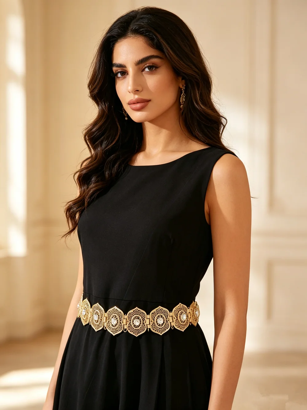 Luxury Gold Plated Hollow Carved Waist Chain Vintage Arabesque Bridal Wedding Belt